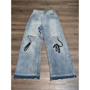 Natasha Zinko Heart Cutout Wide Leg Jeans Light Wash Denim XS High Rise Baggy